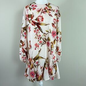TINSEL Floral Print Pleated‎ Ruffle Hem High Neck Long sleeve Dress Size Medium